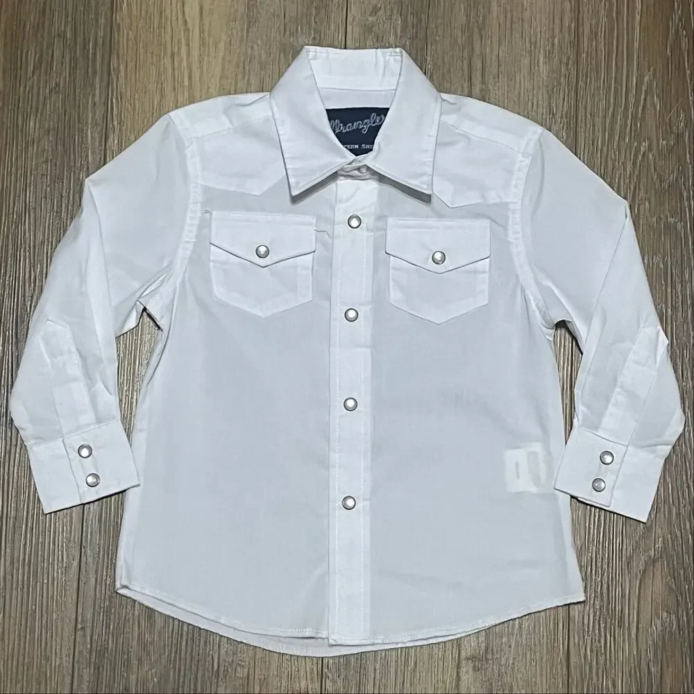 New Wrangler Boys Pearl Snap Long Sleeve Dress Shirt XXS 0-2 White Cowboy Rodeo - Picture 3 of 8